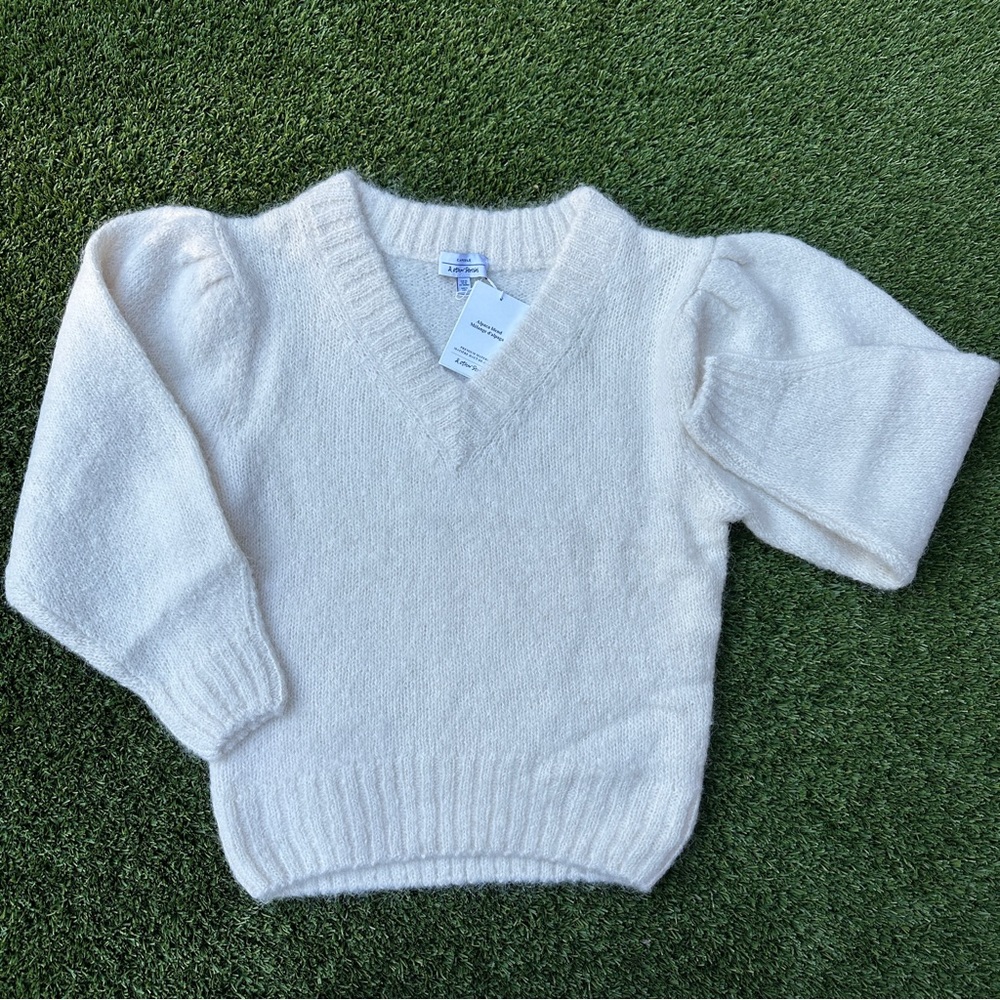 & Other Stories Cream V-Neck Puff Sleeve Sweater